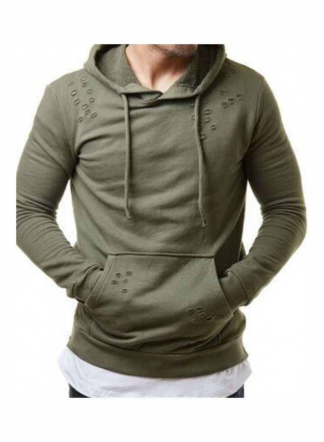 Pure Color Leisure Hole Side Zipper Sweatshirt Army Green - Image 1