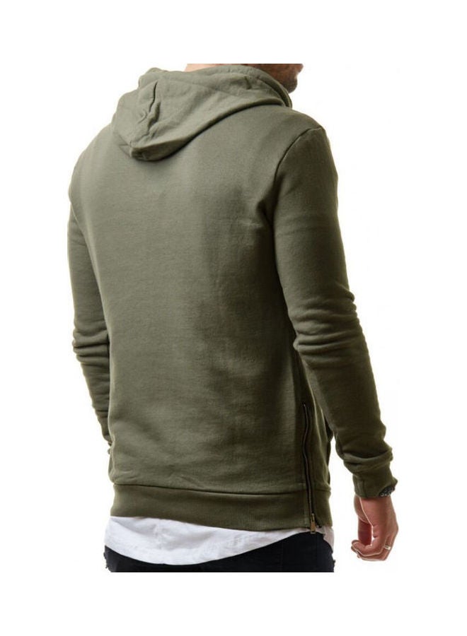 Pure Color Leisure Hole Side Zipper Sweatshirt Army Green - Image 2