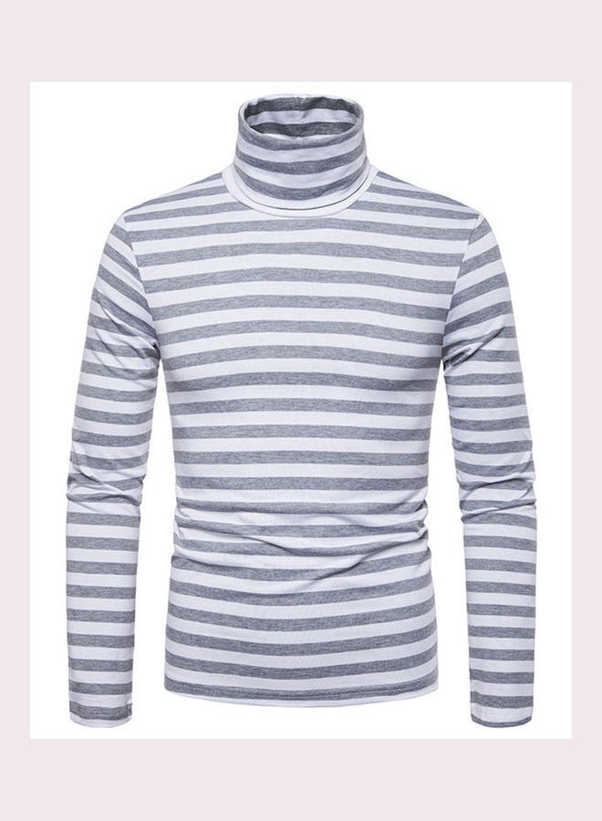 Striped Slim Pullover T-Shirt Light Grey - Image 1