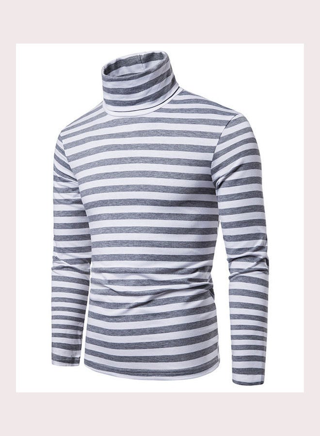 Striped Slim Pullover T-Shirt Light Grey - Image 2