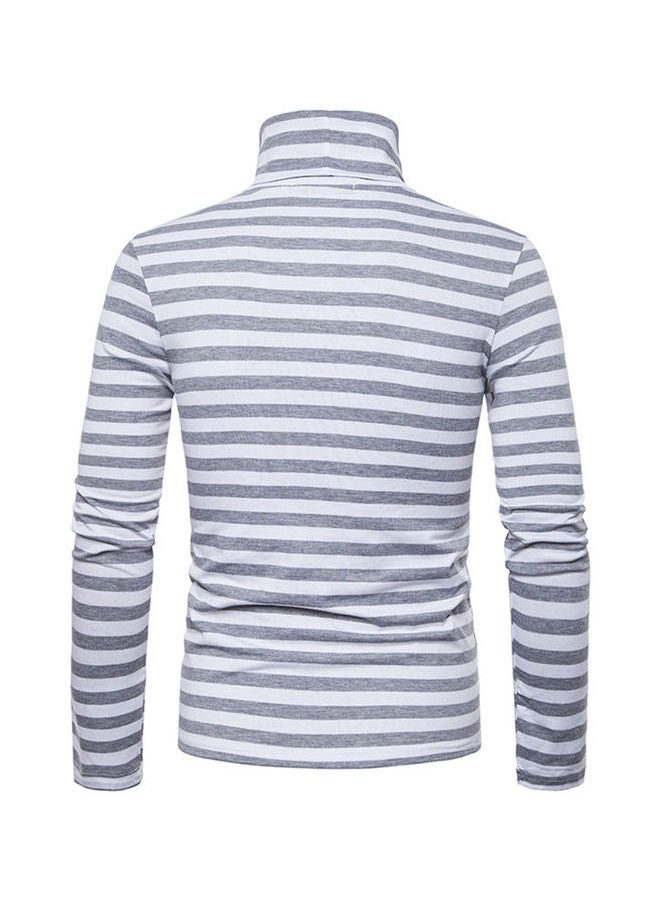Striped Slim Pullover T-Shirt Light Grey - Image 3