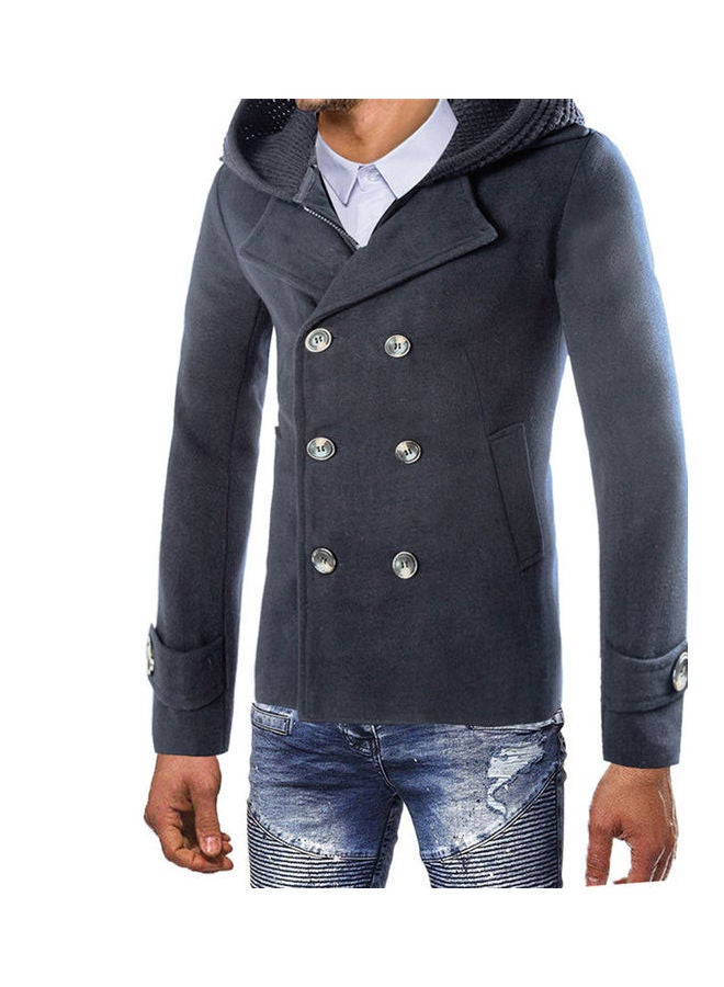 Woolen Hoodie Trench Coat Grey  - Image 2