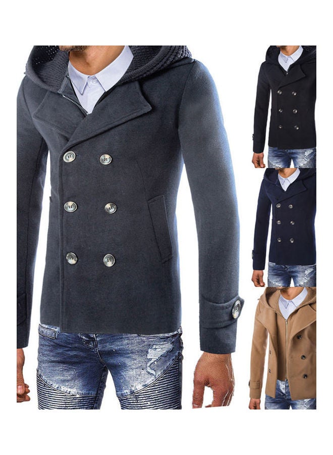 Woolen Hoodie Trench Coat Grey  - Image 4