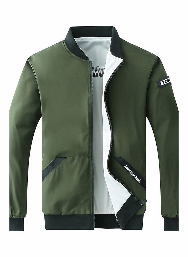 Stand Collared Zipper Jacket Army Green  - Image 1