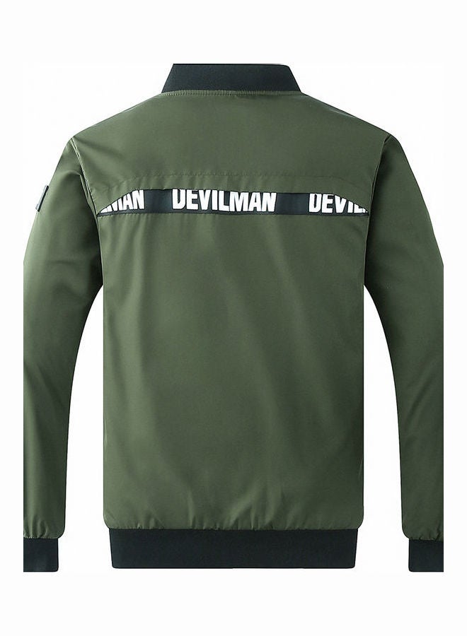 Stand Collared Zipper Jacket Army Green  - Image 2