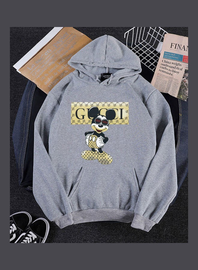 Cartoon Printed Hoodie Grey - Image 1