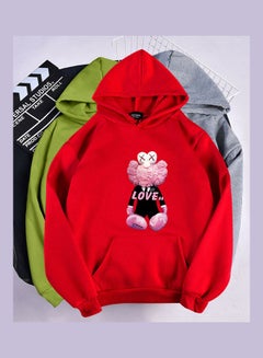 Generic Kaws Hoodie Sweatshirt Love Bear Cartoon Thicken Autumn Winter Loose Pullover Green  - Image 3