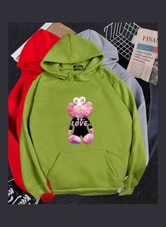 Generic Kaws Hoodie Sweatshirt Love Bear Cartoon Thicken Autumn Winter Loose Pullover Green  - Image 4