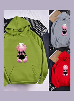 Generic Kaws Hoodie Sweatshirt Love Bear Cartoon Thicken Autumn Winter Loose Pullover Green  - Image 5