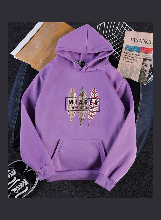 هودي كبير الحجم بطبعة ثلاثة أوراق أرجواني - Image 1