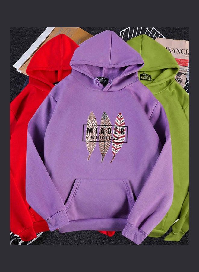 هودي كبير الحجم بطبعة ثلاثة أوراق أرجواني - Image 2