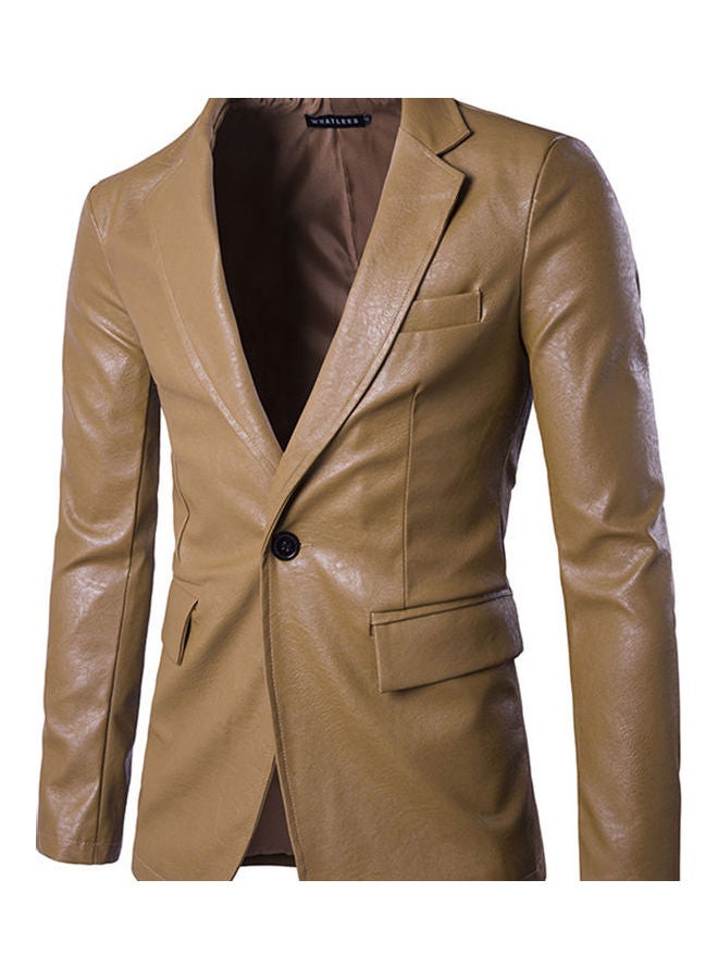 Single Row One Button Coat Khaki - Image 1