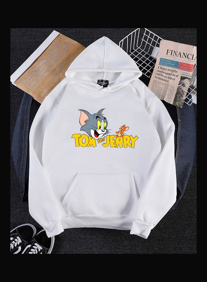 Hoodie Sweatshirt Tom And Jerry Thicken Velvet Loose Autumn Winter Pullover Tops White  - Image 1