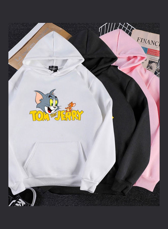 Hoodie Sweatshirt Tom And Jerry Thicken Velvet Loose Autumn Winter Pullover Tops White  - Image 4