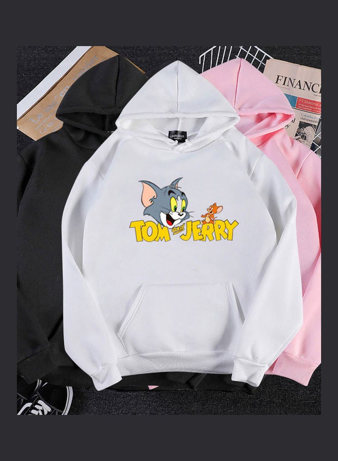 Hoodie Sweatshirt Tom And Jerry Thicken Velvet Loose Autumn Winter Pullover Tops White  - Image 5