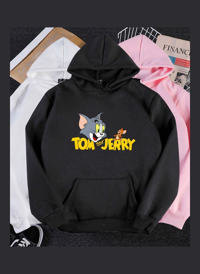 Hoodie Sweatshirt Tom And Jerry Thicken Velvet Loose Autumn Winter Pullover Tops White  - Image 3
