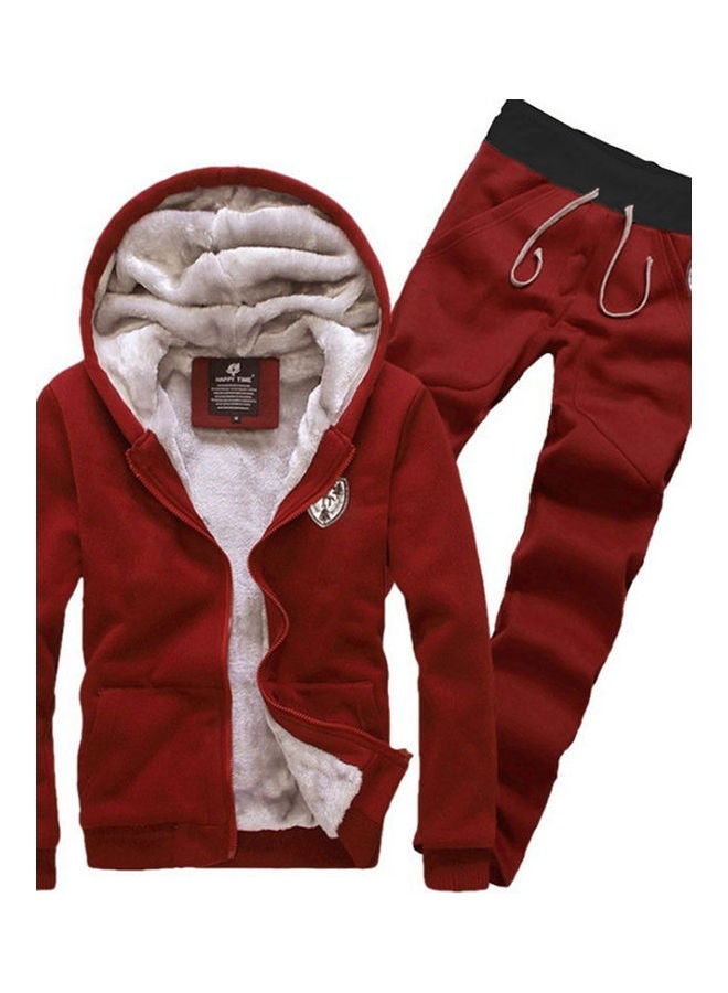 Winter Thicken Sweater Suits Cardigan Top And Drawstring Trousers Casual Loose Clothing Sets Red wine - Image 1