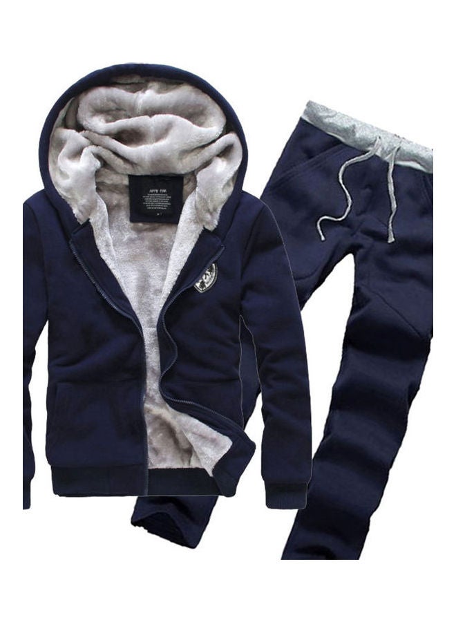 Winter Thicken Sweater Suits Cardigan Top And Drawstring Trousers Casual Loose Clothing Sets Navy blue  - Image 1