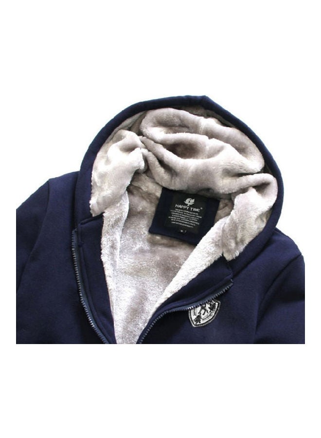Winter Thicken Sweater Suits Cardigan Top And Drawstring Trousers Casual Loose Clothing Sets Navy blue  - Image 2