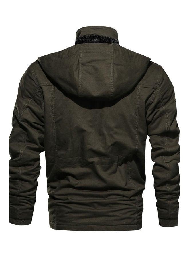 Thickening Embroidered Hooded Jacket Army Green - Image 3