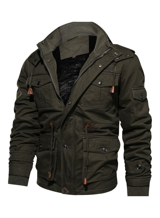 Thickening Embroidered Hooded Jacket Army Green - Image 2