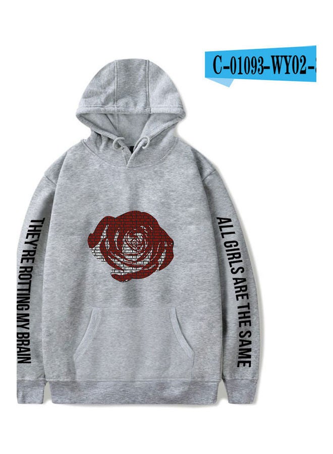 Loose Printed Hoodie Grey - Image 1