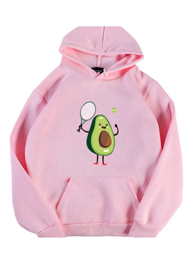 سويت شيرت بغطاء رأس بطبعة أفوكادو وردي - Image 1