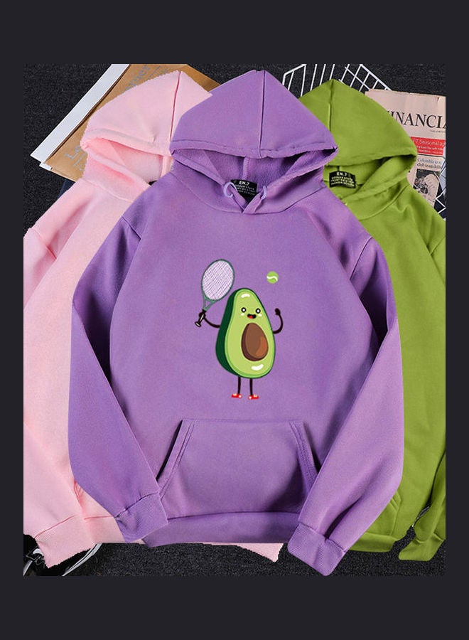 سويت شيرت بغطاء رأس بطبعة أفوكادو وردي - Image 4