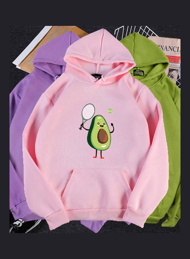 سويت شيرت بغطاء رأس بطبعة أفوكادو وردي - Image 5