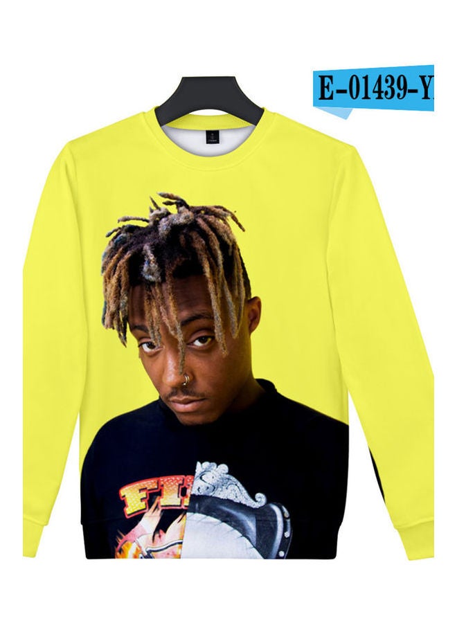 Sweatshirt Juice Wrld Head Portrait Printing Crew Neck Loose Pullover Tops Yellow  - Image 1