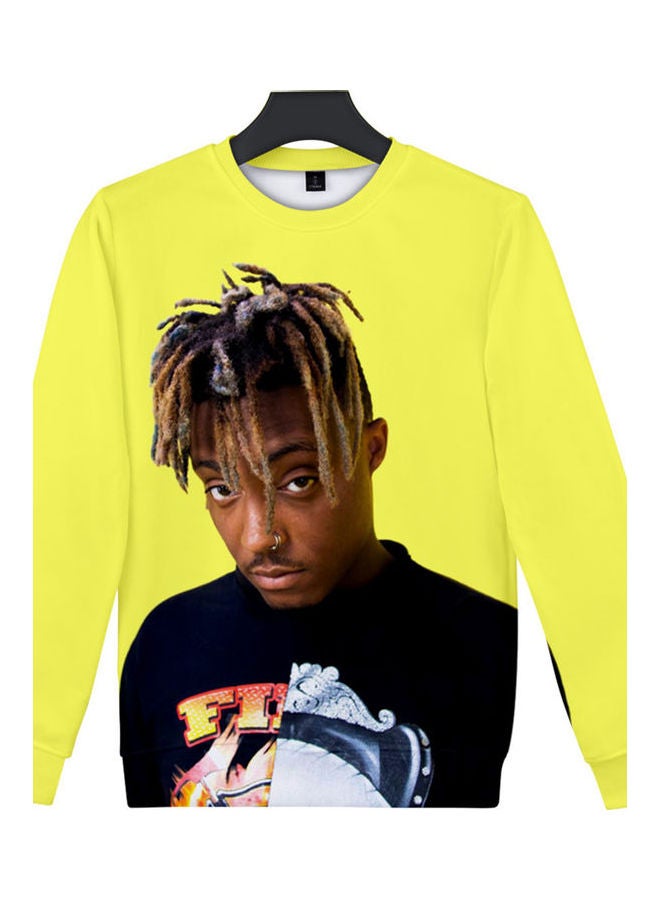 Sweatshirt Juice Wrld Head Portrait Printing Crew Neck Loose Pullover Tops Yellow  - Image 3