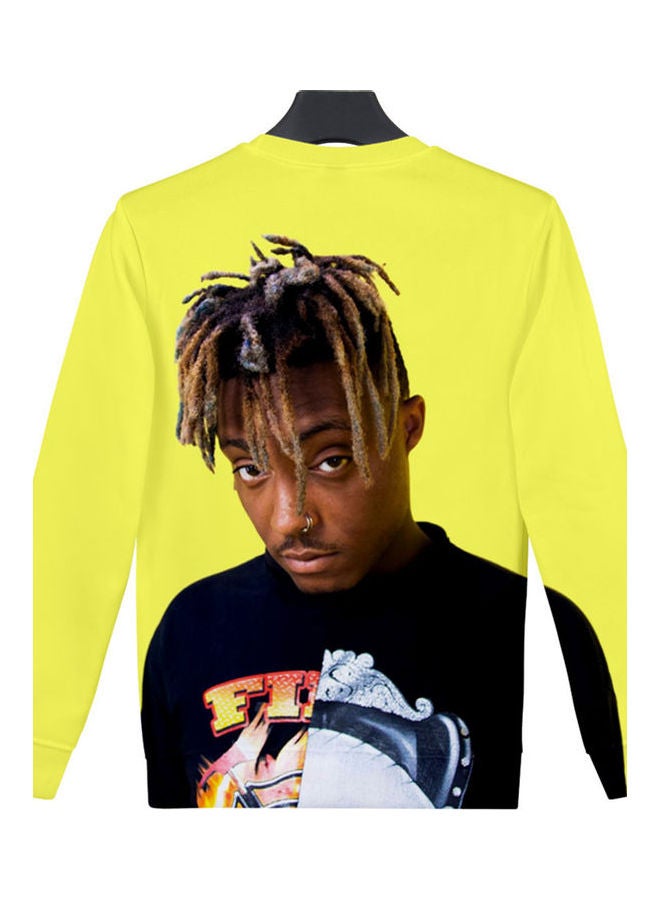 Sweatshirt Juice Wrld Head Portrait Printing Crew Neck Loose Pullover Tops Yellow  - Image 4