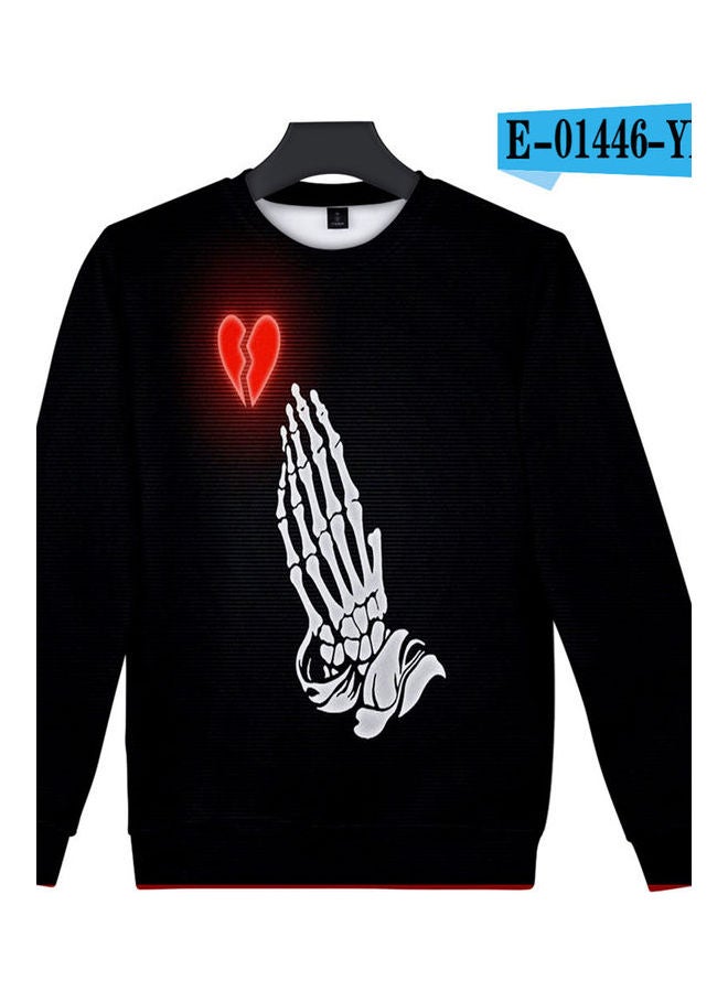 Sweatshirt Juice Wrld Flower Heart Printing Crew Neck Loose Pullover Tops Black - Image 1