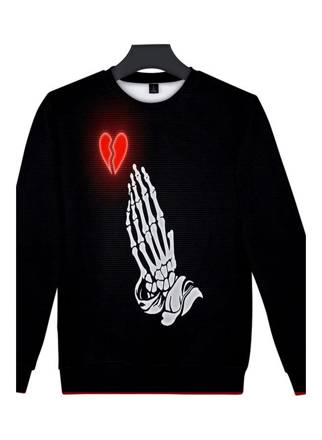 Sweatshirt Juice Wrld Flower Heart Printing Crew Neck Loose Pullover Tops Black - Image 3