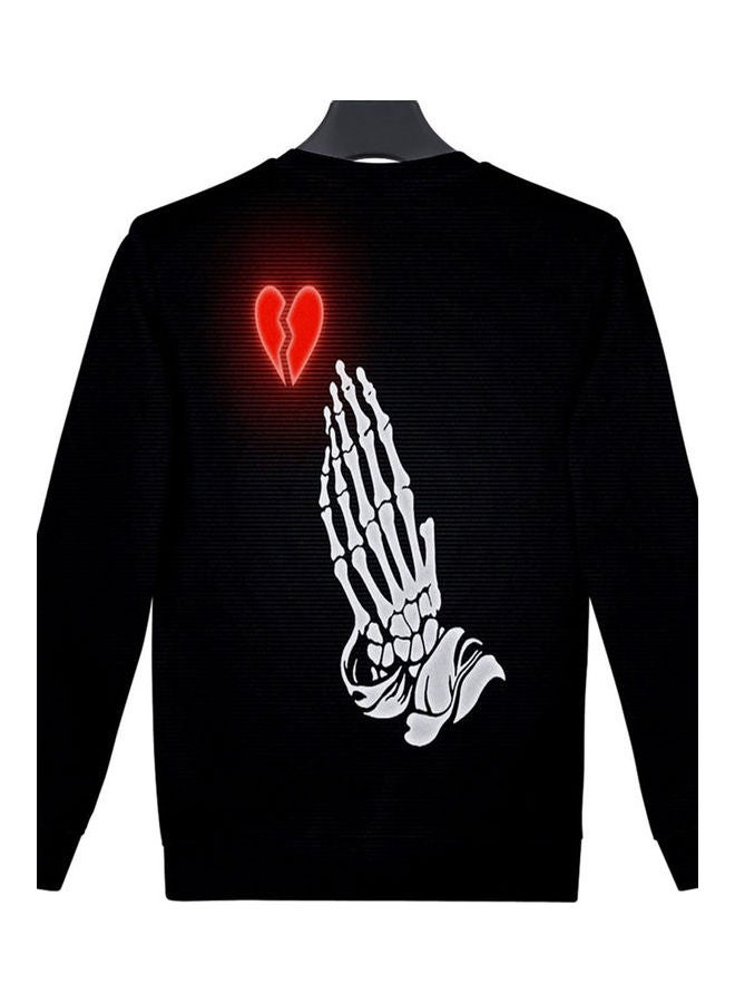 Sweatshirt Juice Wrld Flower Heart Printing Crew Neck Loose Pullover Tops Black - Image 4