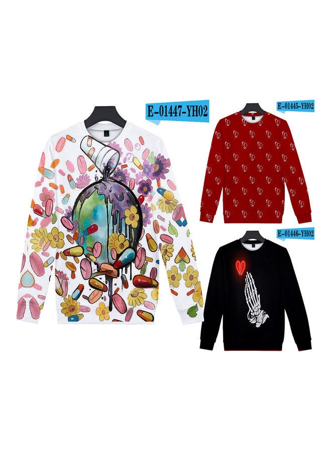 Sweatshirt Juice Wrld Flower Heart Printing Crew Neck Loose Pullover Tops Black - Image 5