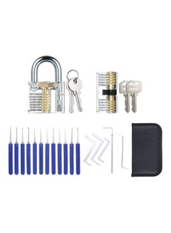 17-Pieces Of Lock Picking Set With 2 Visible Practice Locks Transparent Padlock Training Locksmith Tools Lockpicking Set For Beginners Professionals Kits Transparent 25.0x22.0x6.0cm