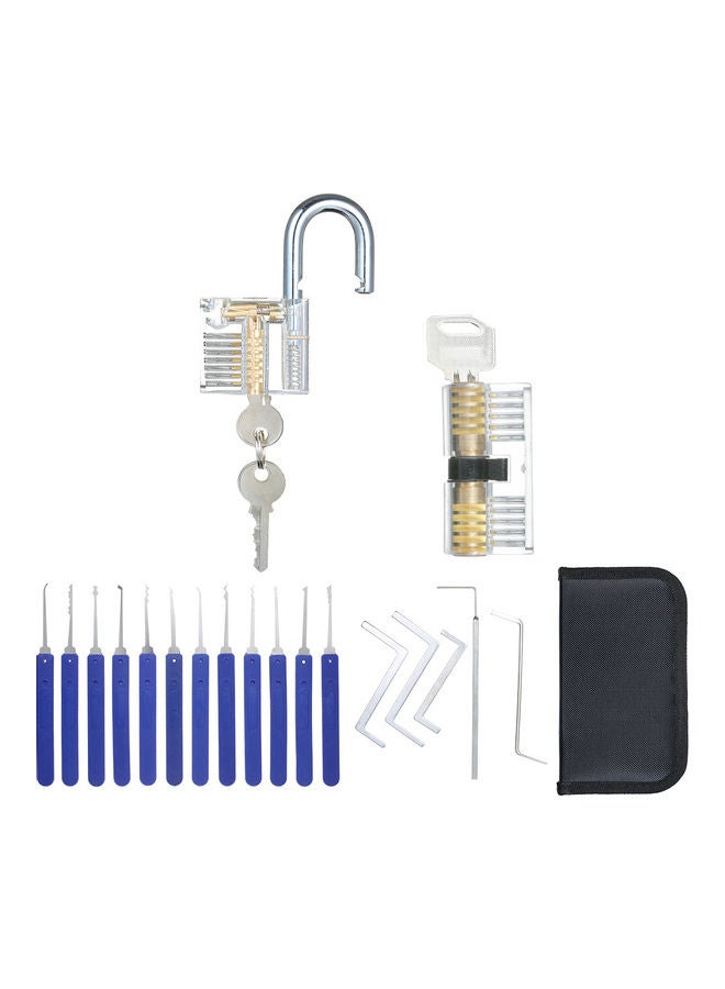 Generic - 17-Pieces Of Lock Picking Set With 2 Visible Practice Locks Transparent Padlock Training Locksmith Tools Lockpicking Set For Beginners Professionals Kits Transparent 25.0x22.0x6.0cm - Image 1