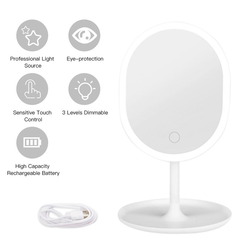 Generic - HZ-01 makeup mirror with light and built-in battery white White 22.6*6.5*19.7cm - Image 1