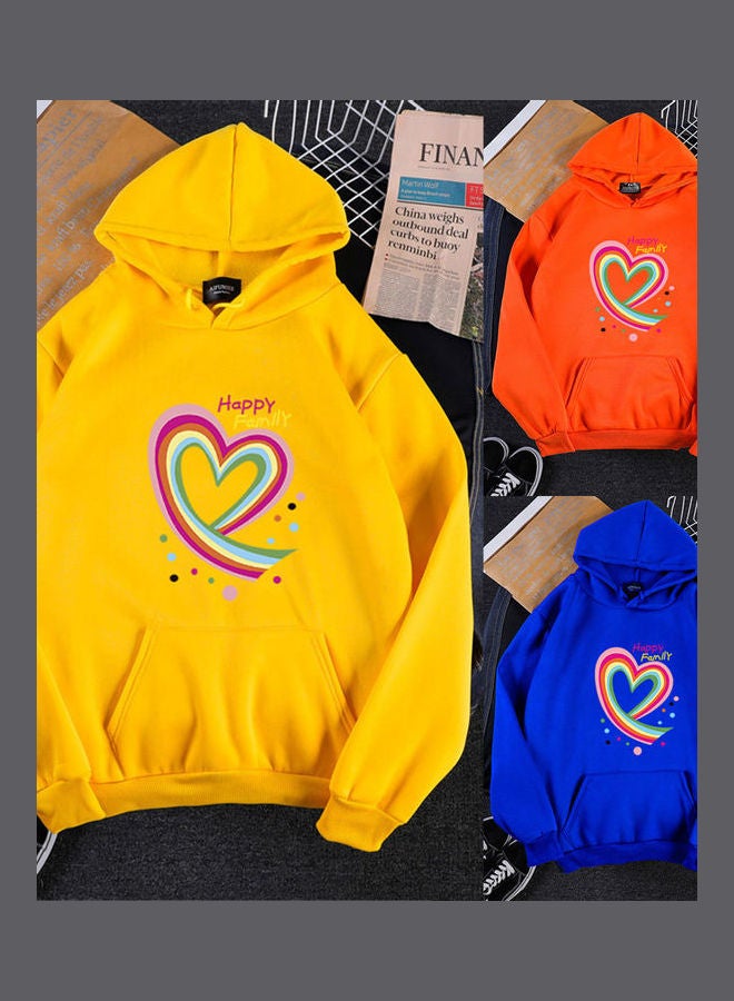 Hoodie Sweatshirt Happy Family Heart Thicken Autumn Winter Loose Pullover Tops Orange - Image 3
