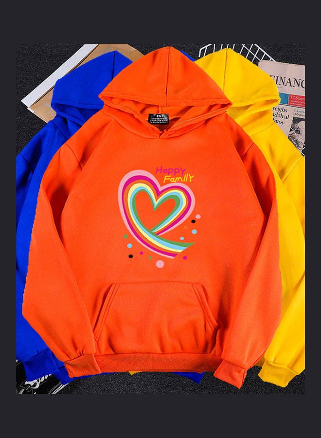 Hoodie Sweatshirt Happy Family Heart Thicken Autumn Winter Loose Pullover Tops Orange - Image 5