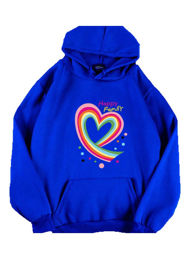 Hoodie Sweatshirt Happy Family Heart Thicken Autumn Winter Loose Pullover Tops Blue - Image 1