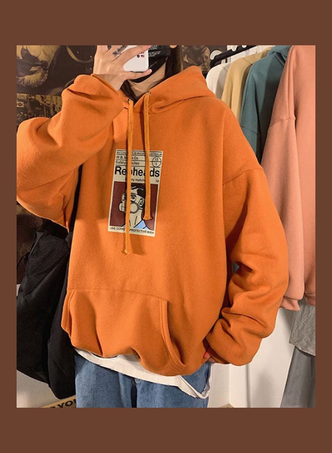 Fleece Hoodies Sweater Thicken Hooded Sweatshirts Casual Loose Pullover Orange  - Image 1