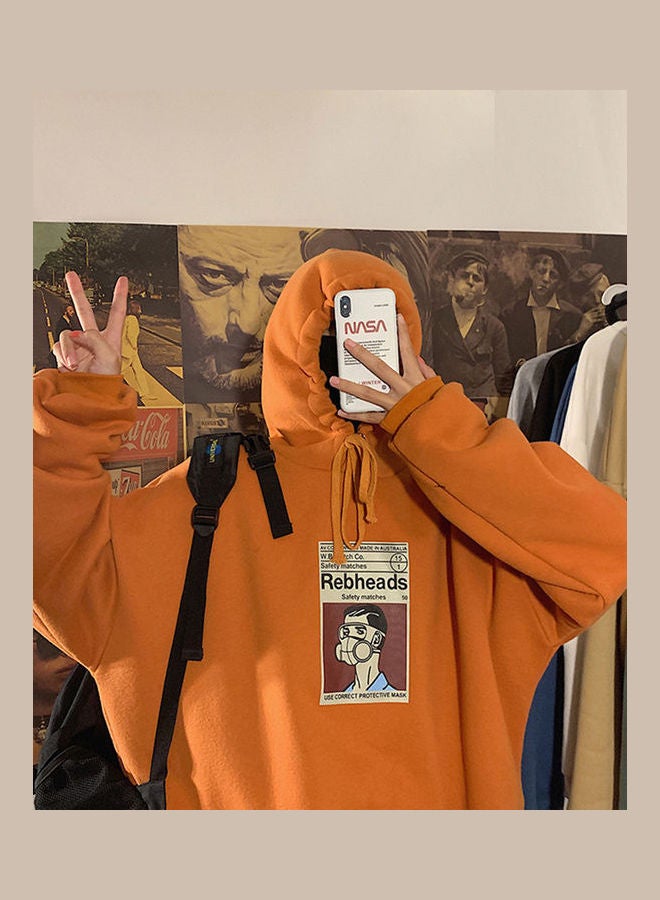 Fleece Hoodies Sweater Thicken Hooded Sweatshirts Casual Loose Pullover Orange  - Image 2