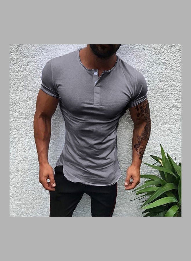 Fashion Simple Short Sleeve Cotton Blend Pullover Slim T-Shirt gray - Image 2