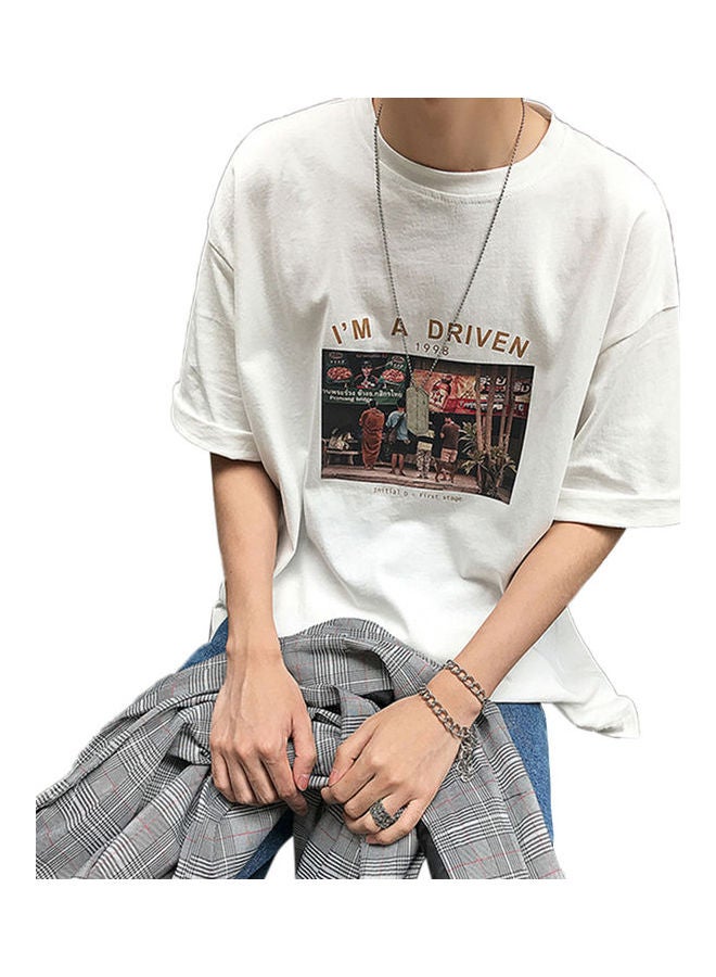 Casual Printed Round Neck T-Shirt White 
