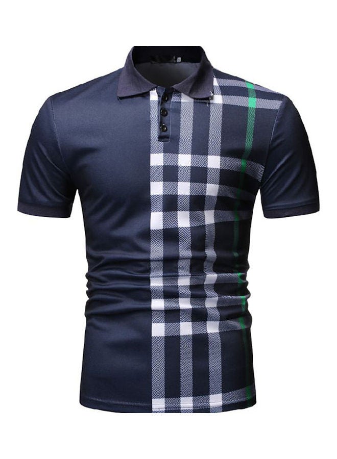 Casual Collared Neck T-Shirt Blue/White - Image 1