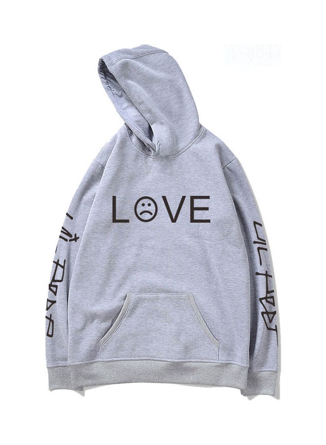 Casual Printed Hooded Sweatshirt Grey
