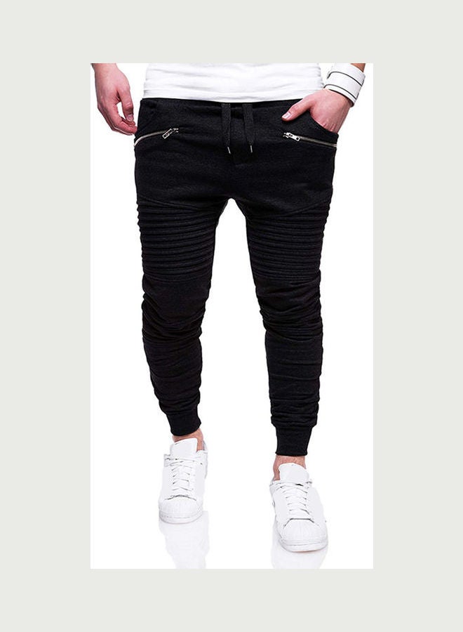 Casual Fashion Pleated Zipper Jogger Black  - Image 1