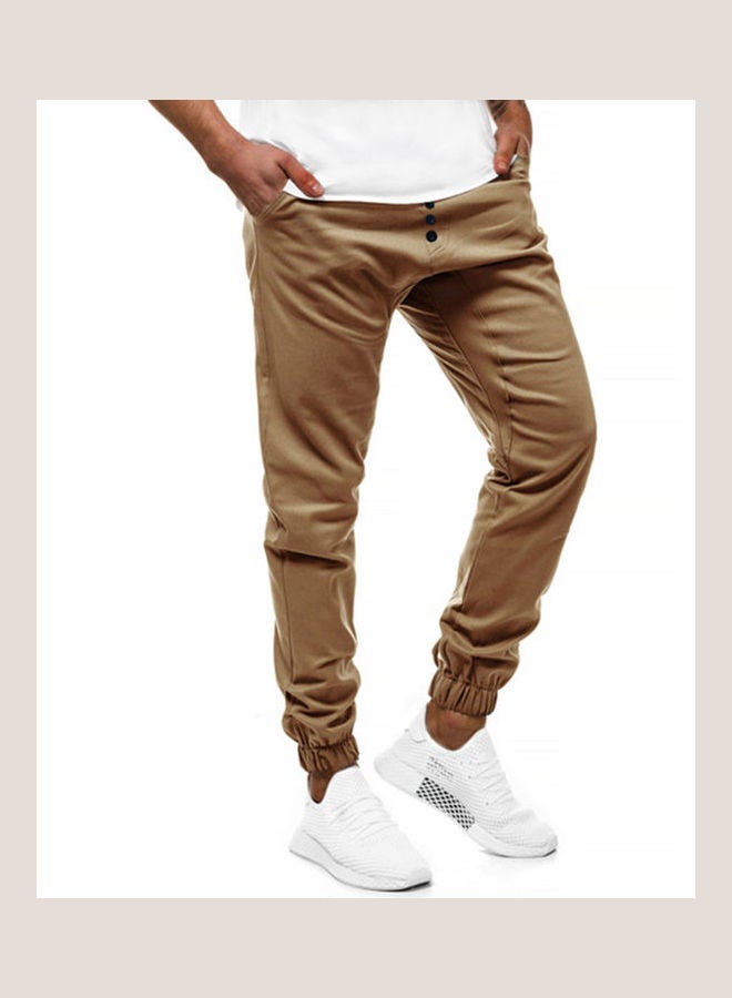 Solid Buttons Sweatpants Khaki  - Image 1